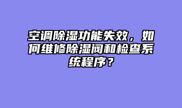 空调除湿功能失效，如何维修除湿阀和检查系统程序？