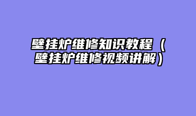 壁挂炉维修知识教程（壁挂炉维修视频讲解）