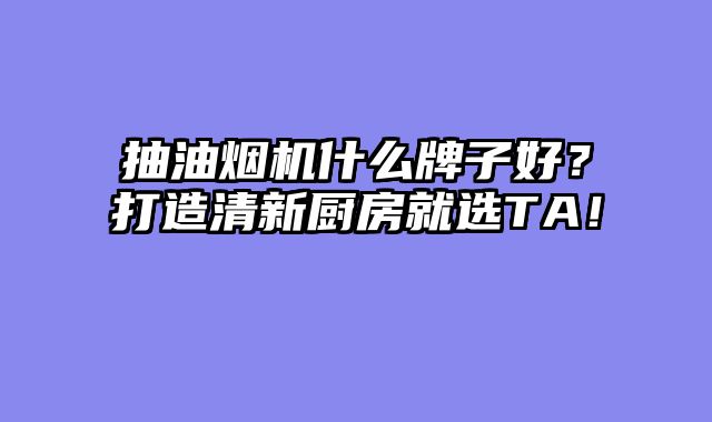 抽油烟机什么牌子好？打造清新厨房就选TA！