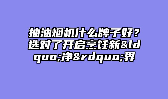 抽油烟机什么牌子好？选对了开启烹饪新“净”界