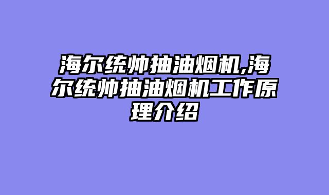 海尔统帅抽油烟机,海尔统帅抽油烟机工作原理介绍