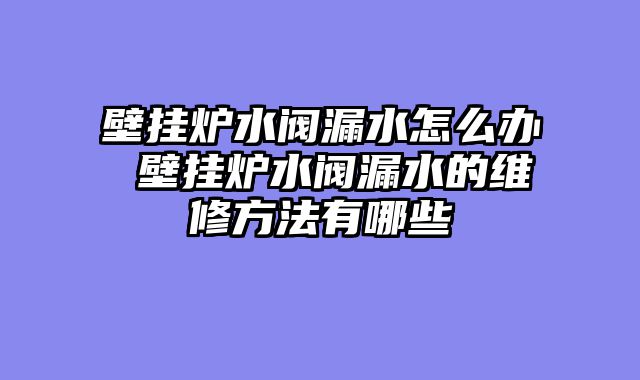 壁挂炉水阀漏水怎么办 壁挂炉水阀漏水的维修方法有哪些