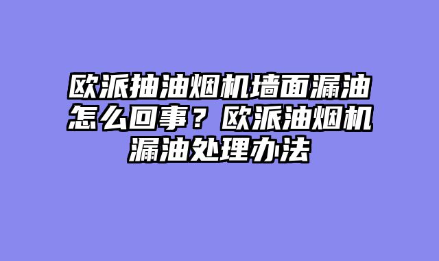 欧派抽油烟机墙面漏油怎么回事？欧派油烟机漏油处理办法