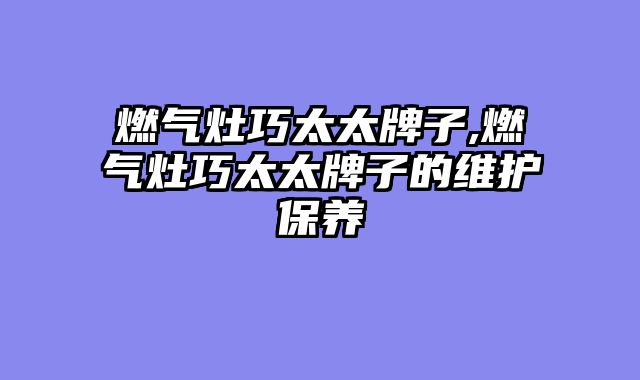 燃气灶巧太太牌子,燃气灶巧太太牌子的维护保养