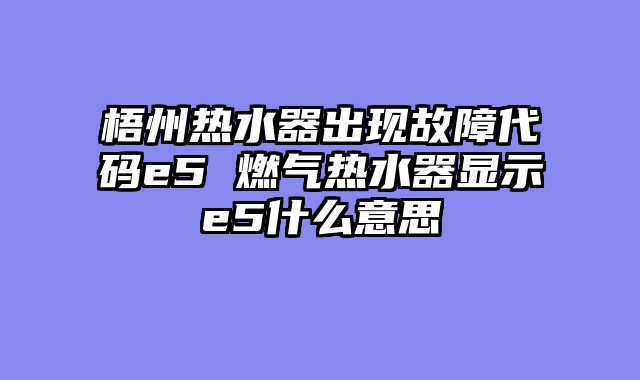 梧州热水器出现故障代码e5 燃气热水器显示e5什么意思