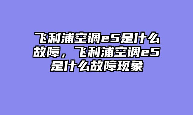 飞利浦空调e5是什么故障，飞利浦空调e5是什么故障现象