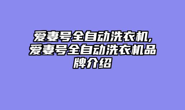 爱妻号全自动洗衣机,爱妻号全自动洗衣机品牌介绍