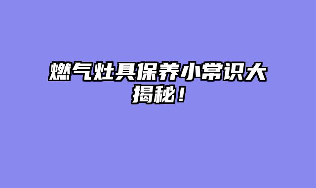 燃气灶具保养小常识大揭秘！