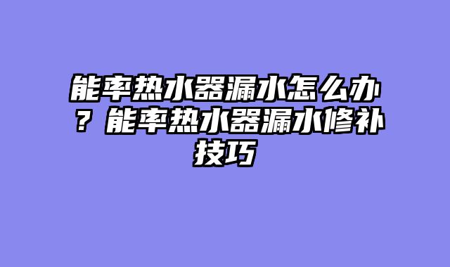 能率热水器漏水怎么办？能率热水器漏水修补技巧