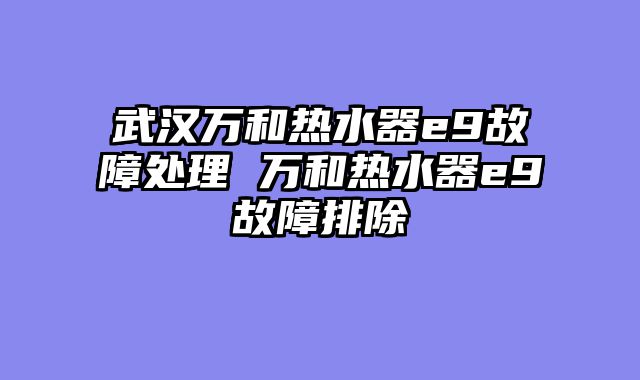 武汉万和热水器e9故障处理 万和热水器e9故障排除