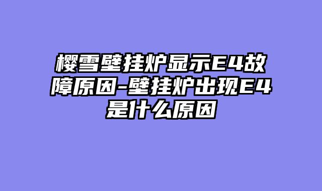 樱雪壁挂炉显示E4故障原因-壁挂炉出现E4是什么原因