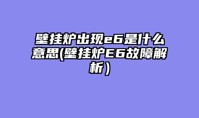 壁挂炉出现e6是什么意思(壁挂炉E6故障解析）