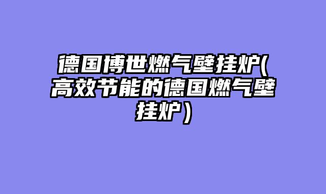 德国博世燃气壁挂炉(高效节能的德国燃气壁挂炉）