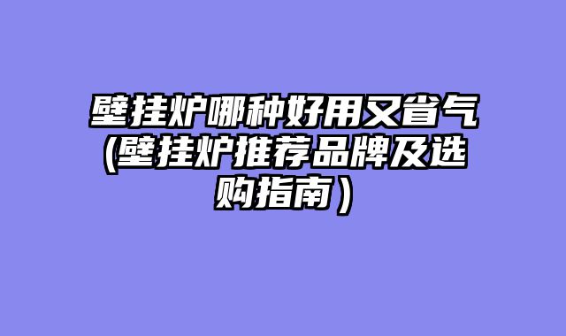 壁挂炉哪种好用又省气(壁挂炉推荐品牌及选购指南）
