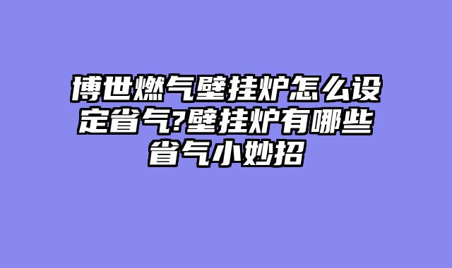 博世燃气壁挂炉怎么设定省气?壁挂炉有哪些省气小妙招