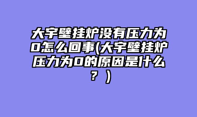 大宇壁挂炉没有压力为0怎么回事(大宇壁挂炉压力为0的原因是什么？）