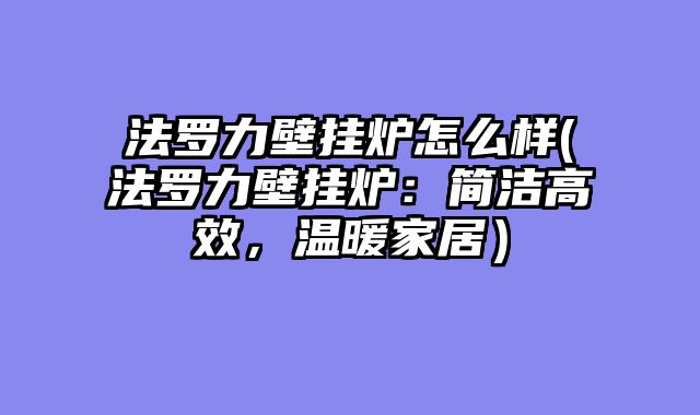 法罗力壁挂炉怎么样(法罗力壁挂炉：简洁高效，温暖家居）