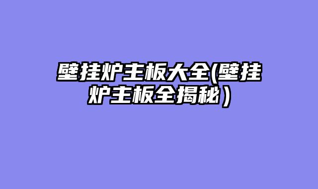 壁挂炉主板大全(壁挂炉主板全揭秘）