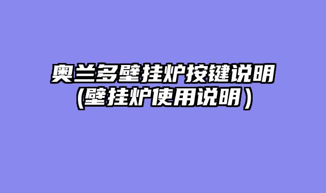 奥兰多壁挂炉按键说明(壁挂炉使用说明）