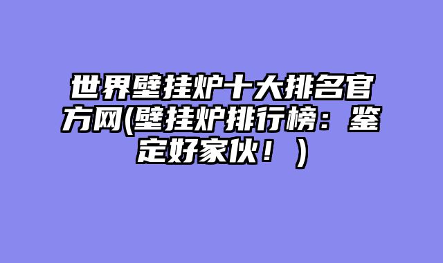 世界壁挂炉十大排名官方网(壁挂炉排行榜：鉴定好家伙！）