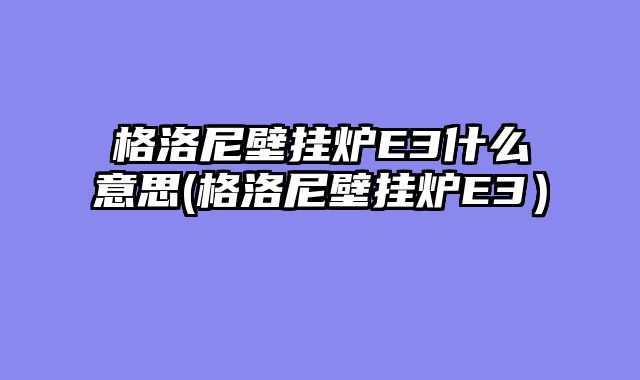 格洛尼壁挂炉E3什么意思(格洛尼壁挂炉E3）