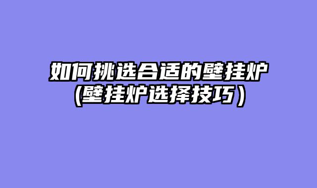 如何挑选合适的壁挂炉(壁挂炉选择技巧）
