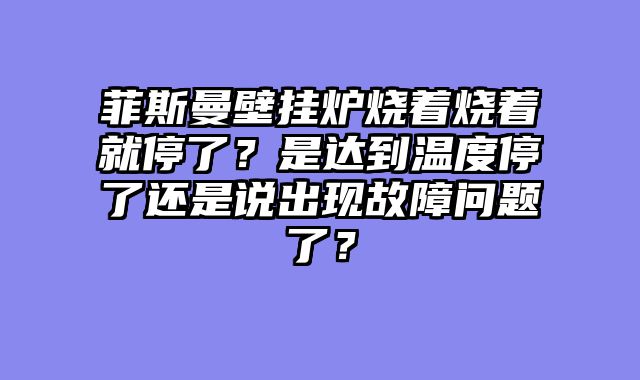 菲斯曼壁挂炉烧着烧着就停了？是达到温度停了还是说出现故障问题了？