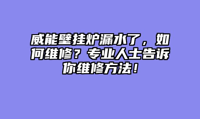 威能壁挂炉漏水了，如何维修？专业人士告诉你维修方法！