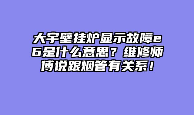 大宇壁挂炉显示故障e6是什么意思？维修师傅说跟烟管有关系！