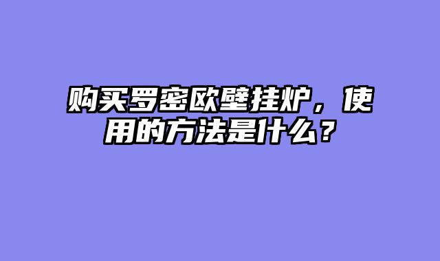 购买罗密欧壁挂炉，使用的方法是什么？