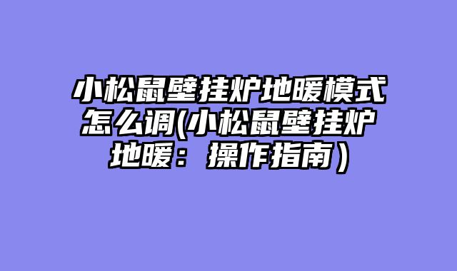 小松鼠壁挂炉地暖模式怎么调(小松鼠壁挂炉地暖：操作指南）