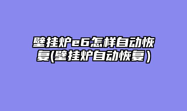 壁挂炉e6怎样自动恢复(壁挂炉自动恢复）